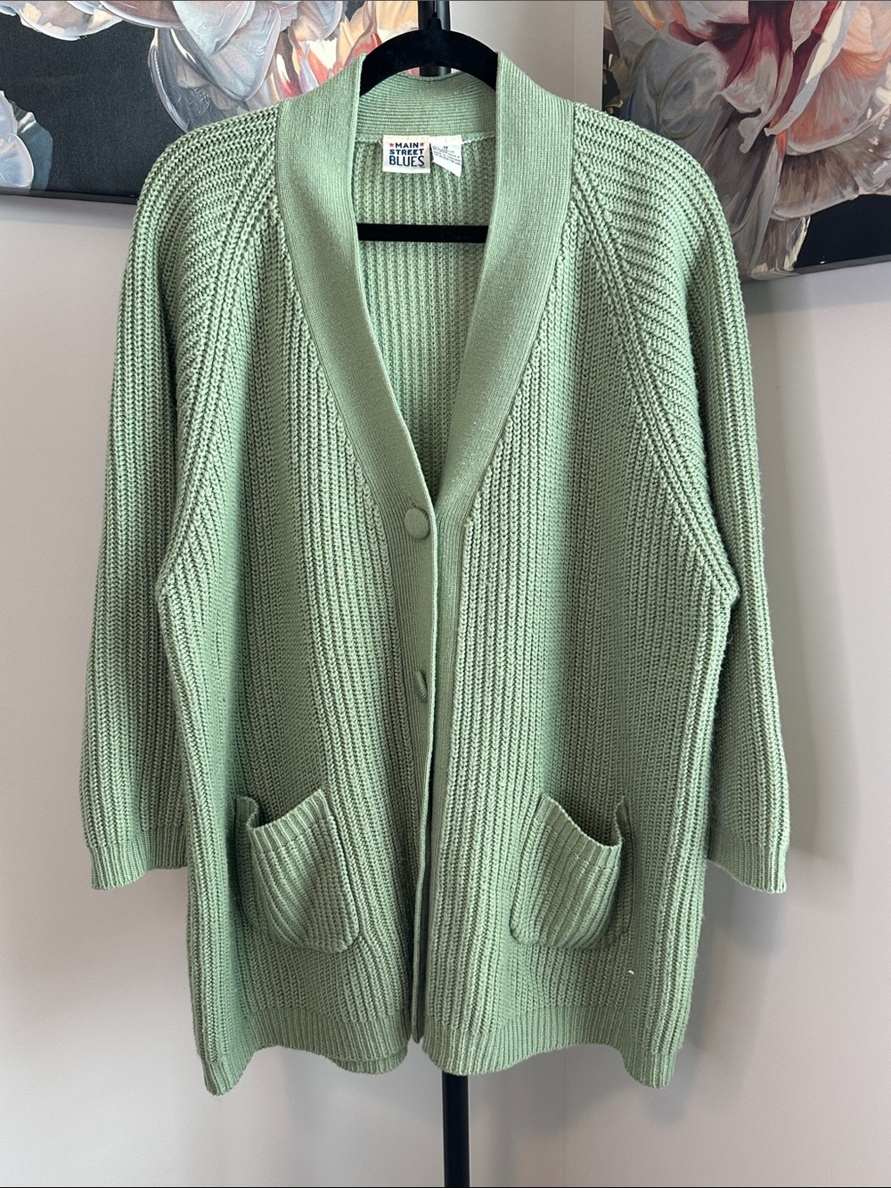 Main Street Blues Mint Green Button-Front Knit Cardigan